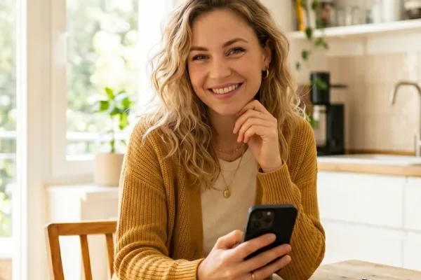 Single woman enjoying a friendly chat on her smartphone