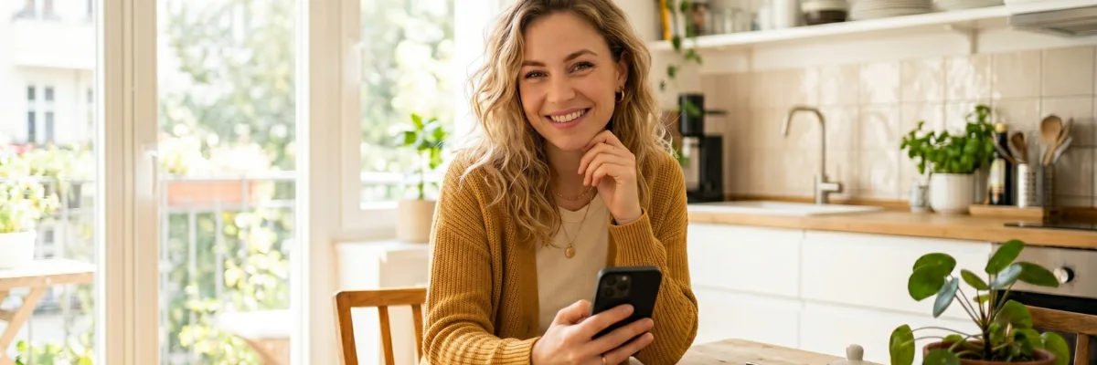 Single woman enjoying a friendly chat on her smartphone