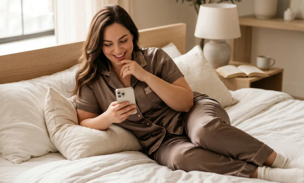 Confident BBW woman using online chat