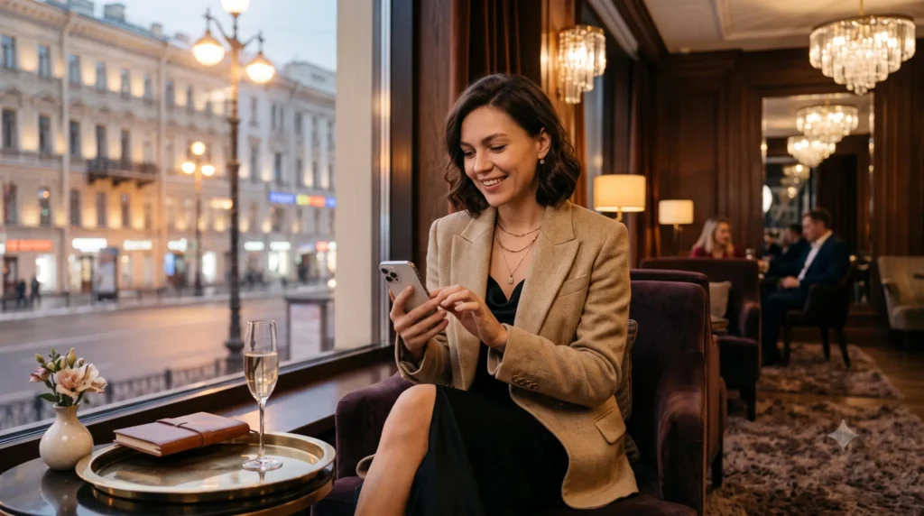 Professional woman checking new messages on Russian Chat
