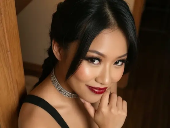 Woman smiling before starting an asian chat online